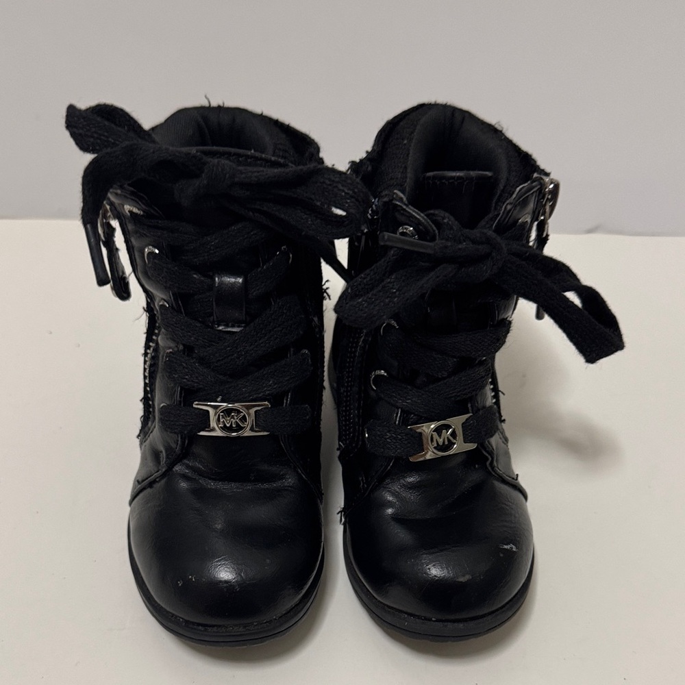 Michael Kors Black Toddler Lace-Up Boots with Logo Hardware